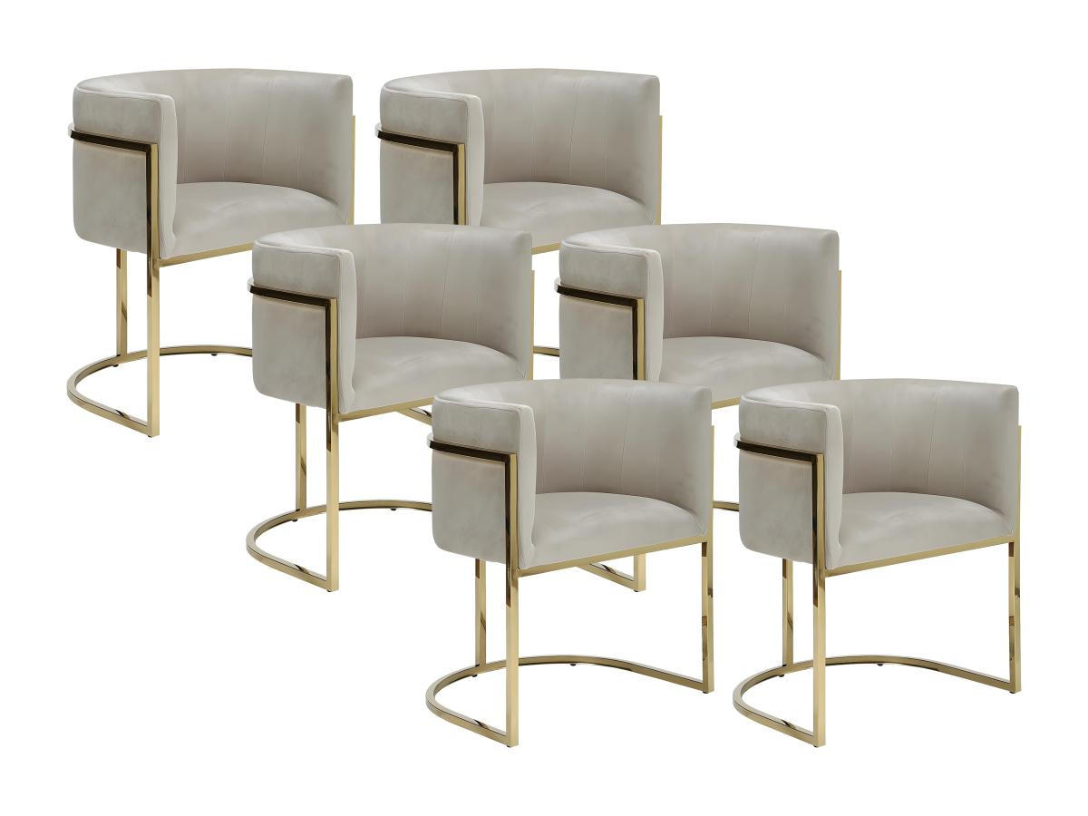 STUHL mit Armlehnen 6er-Set - Samt & Metall - Beige & Goldfarben - PERIA - Beige, Textil (56.5/76/60cm) - Pascal Morabito