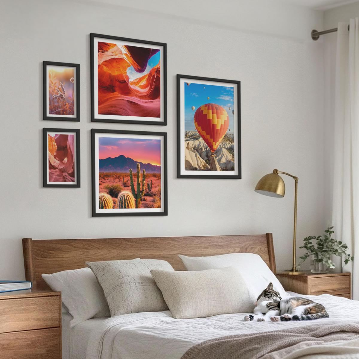 BILDER SET 5er Set - 50x50 cm & 20x30 cm & 40x60 cm Schwarzer Rahmen - Landschaften von Wüstenschluchten - Schwarz, Kunststoff (40/60cm) - TULUP