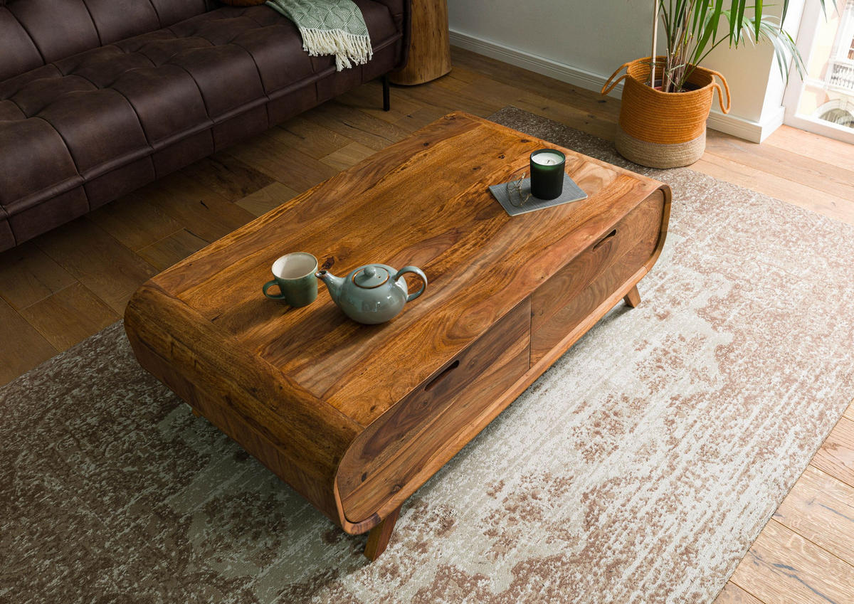 COUCHTISCH Sheesham 120x70x40 hellbraun lackiert MAILAND #135 - Braun, Holz (120/70/40cm) - Massivmoebel24