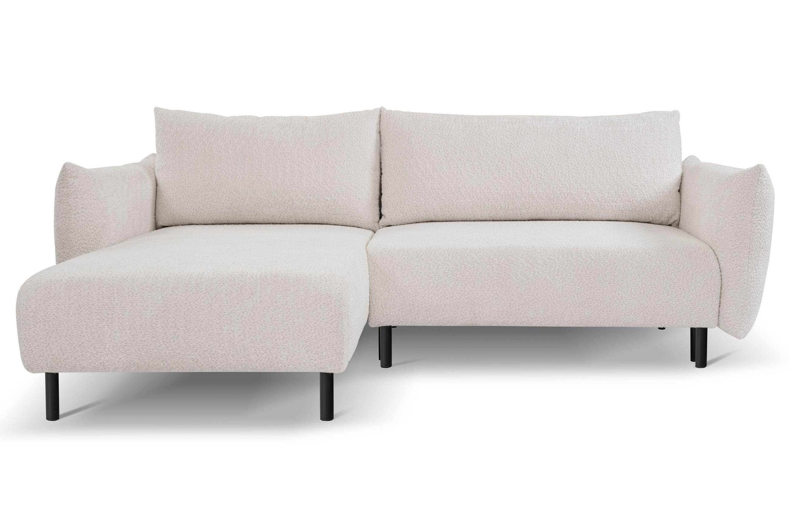 ECKSOFA UNO Beige Plüsch-Stoff mit Schlaffunktion - Creme, Holz (257/171cm) - MASSENO