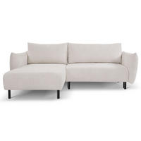 ECKSOFA UNO Beige Plüsch-Stoff mit Schlaffunktion - Creme, Holz (257/171cm) - MASSENO
