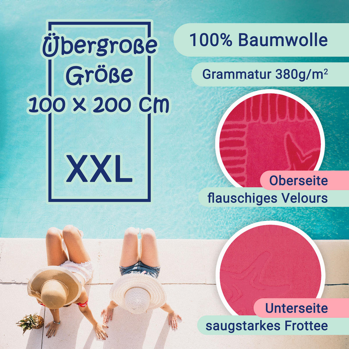 STRANDTUCH, 100x200 cm, 100% Baumwolle, Rot - Pink, Textil (100/200cm) - Zollner
