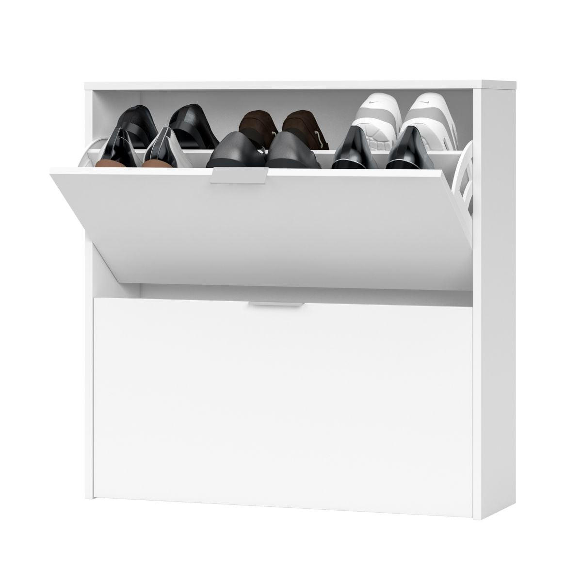 SCHUHSCHRANK 2 Klappen Zapateros - L75 cm - Weiß, Holzwerkstoff (22/76/41cm) - Calicosy