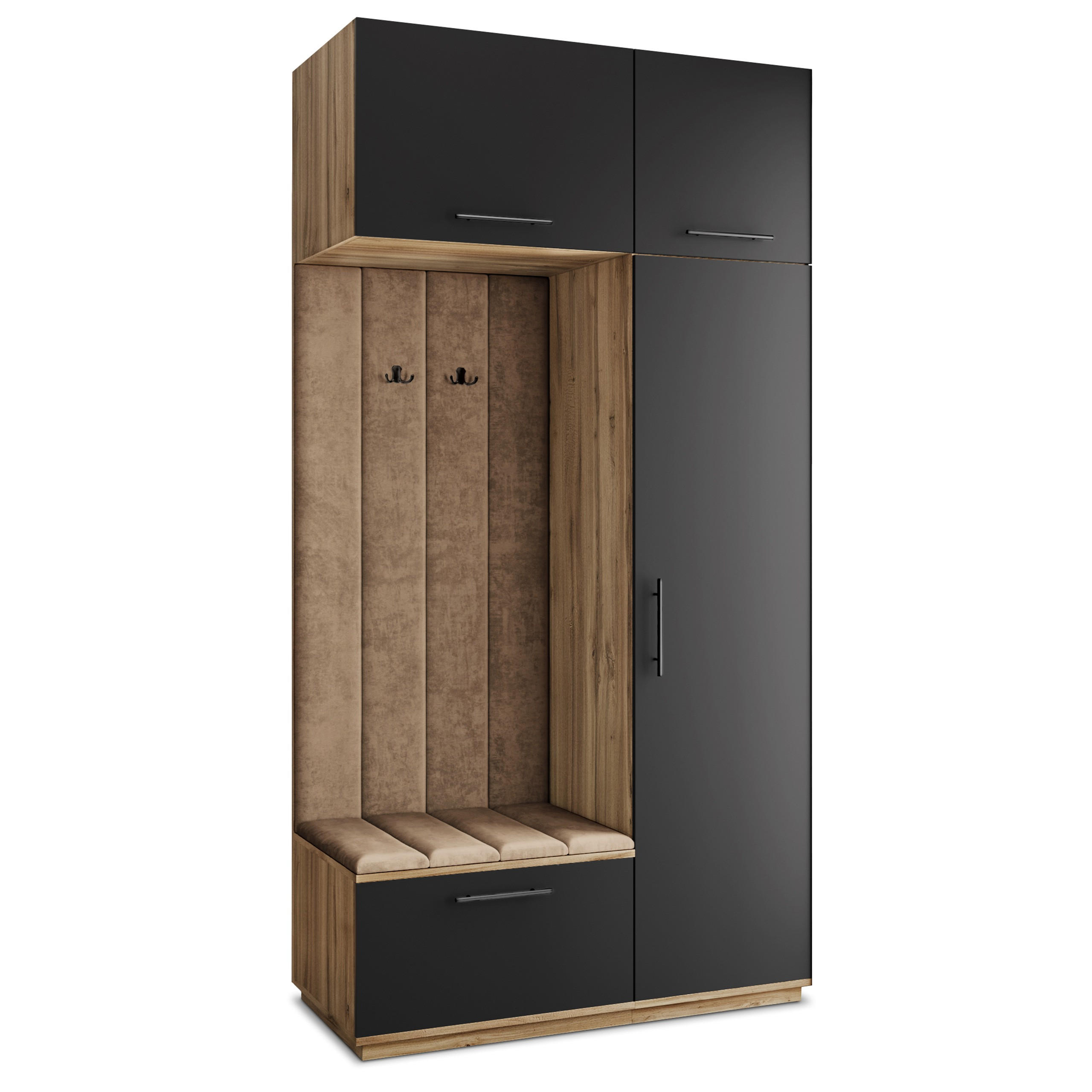 Masseno Garderobenschrank Eiche Wotan, Schwarz, Mokka 120x240x60 cm
