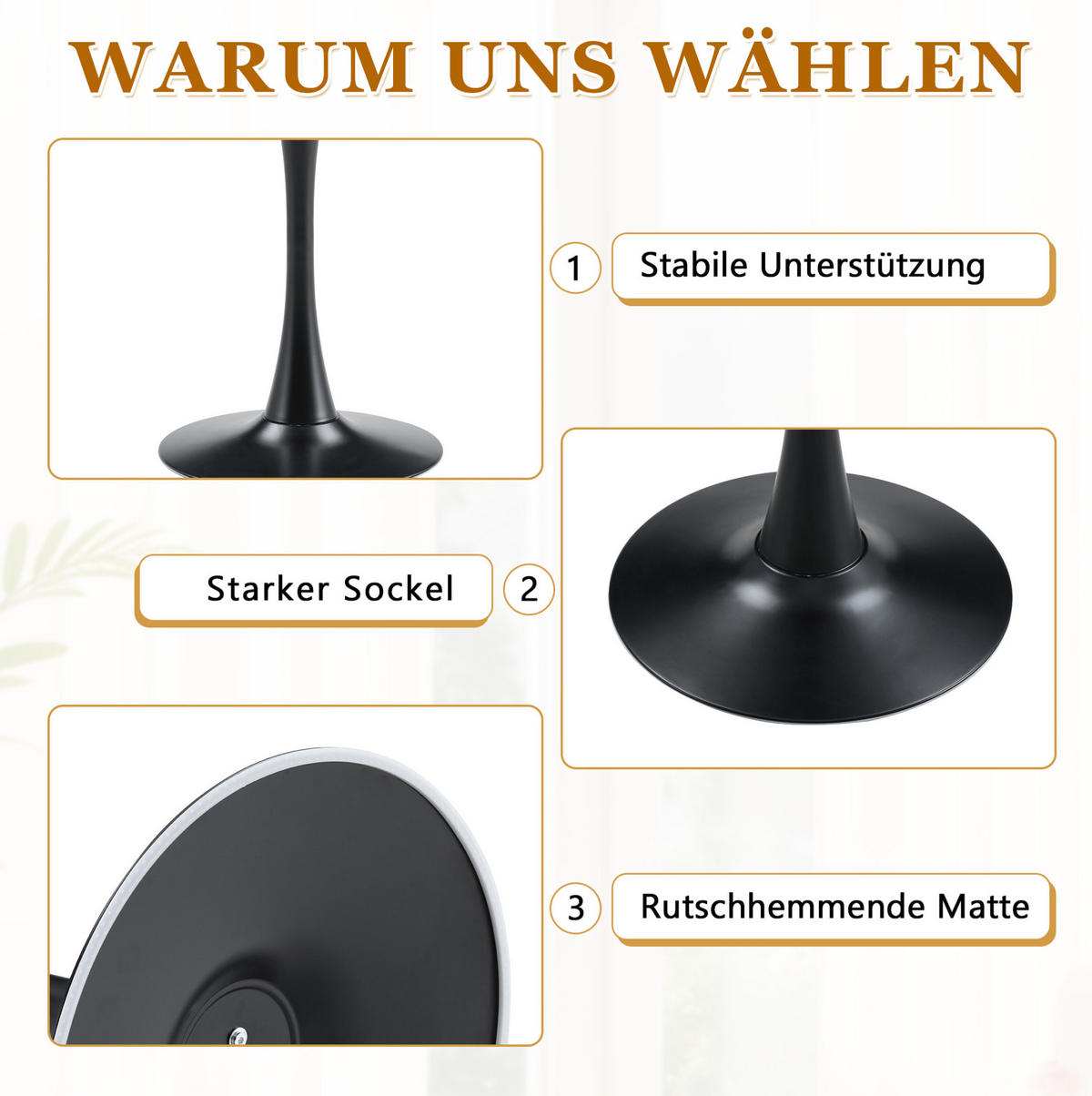 BEISTELLTISCH 60/60/72 cm mit runder Tischplatte, Thermoform-Oberfläche und stabilem Metallfuß, Schwarz/Holzfarben - Naturfarben, Holzwerkstoff (60/60/72cm) - Redom