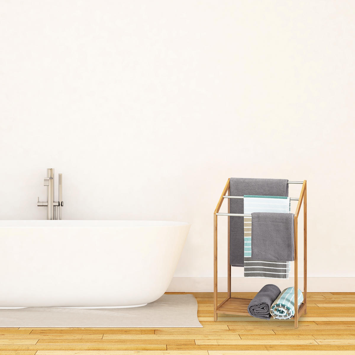 HANDTUCHHALTER - Hellbraun, Holz/Metall (51/85/31cm) - Relaxdays