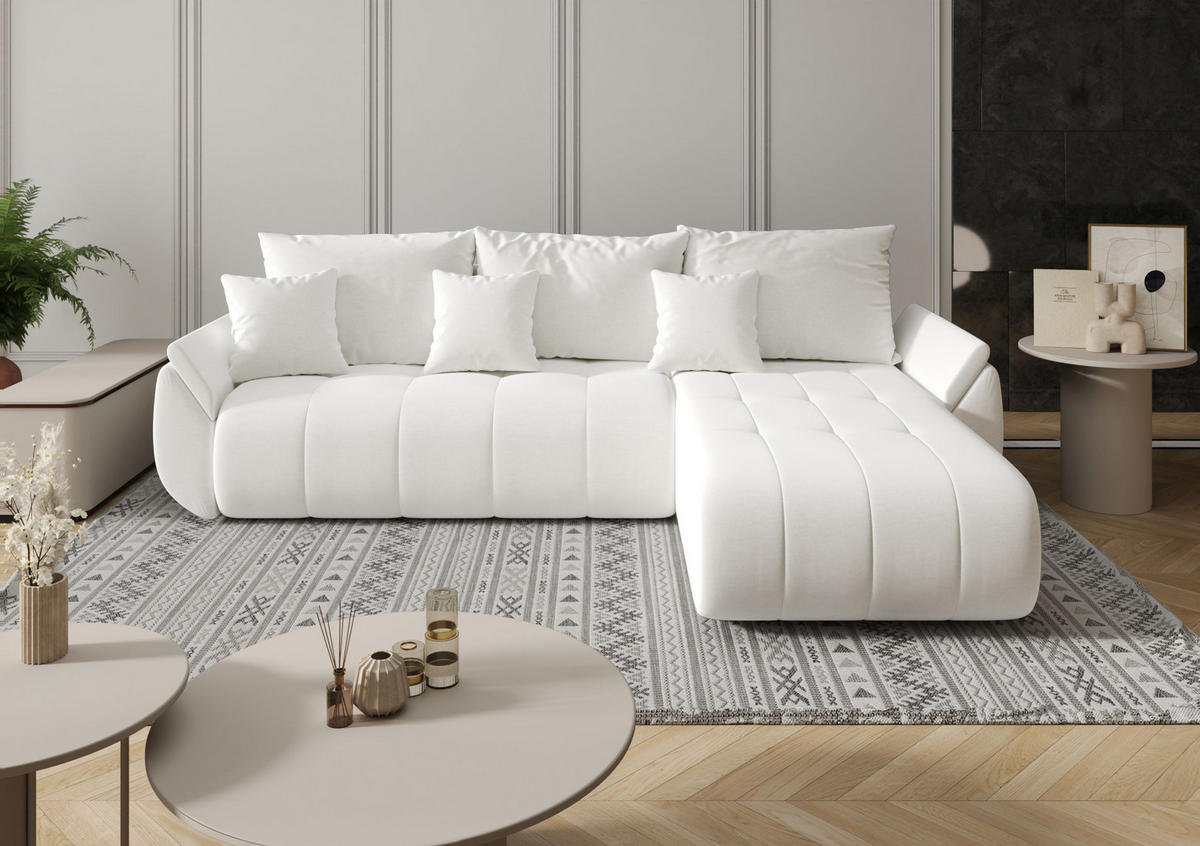ECKSOFA mit Schlaffunktion TOKYO Wind 02 - Weiß, Textil (280/185cm) - Bedante