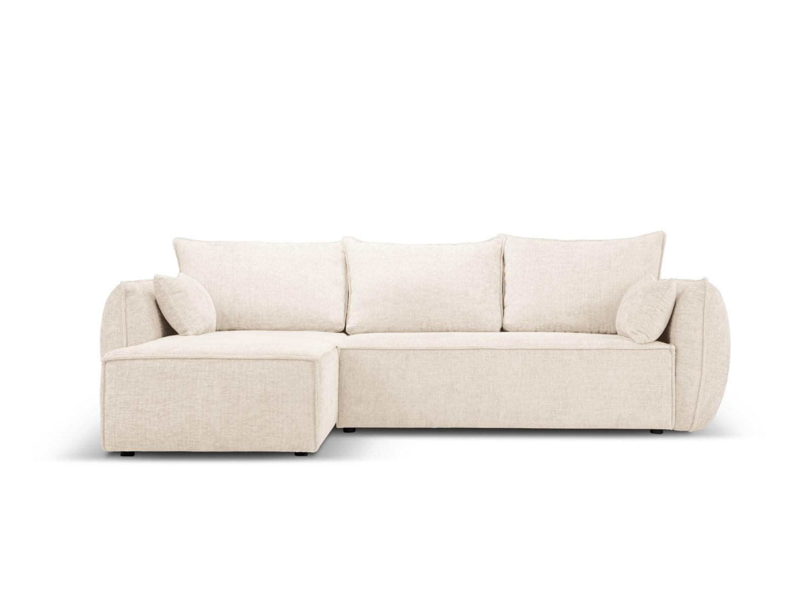 AUSKLAPPBARES-ECKSOFA links mit Container Kaelle aus Chenille-Stoff leichtes beige 4 Sitzplätze - Creme, Textil (165/252cm) - Micadoni