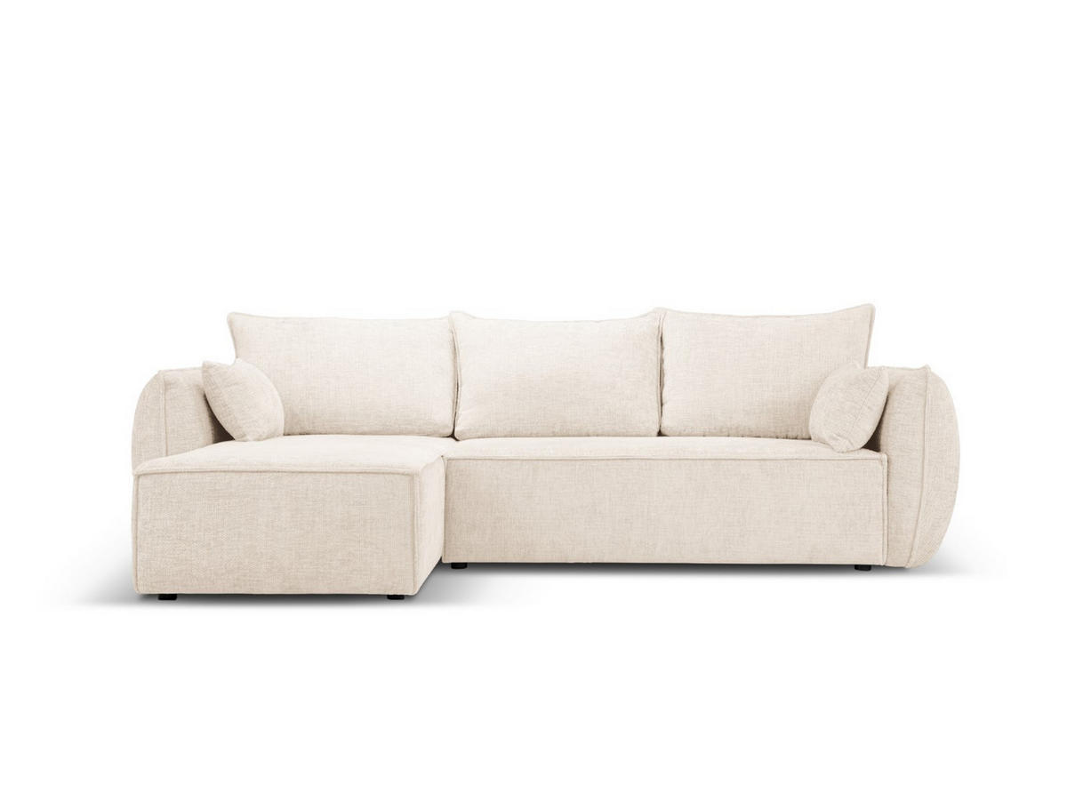 AUSKLAPPBARES-ECKSOFA links mit Container Kaelle aus Chenille-Stoff leichtes beige 4 Sitzplätze - Creme, Textil (165/252cm) - Micadoni