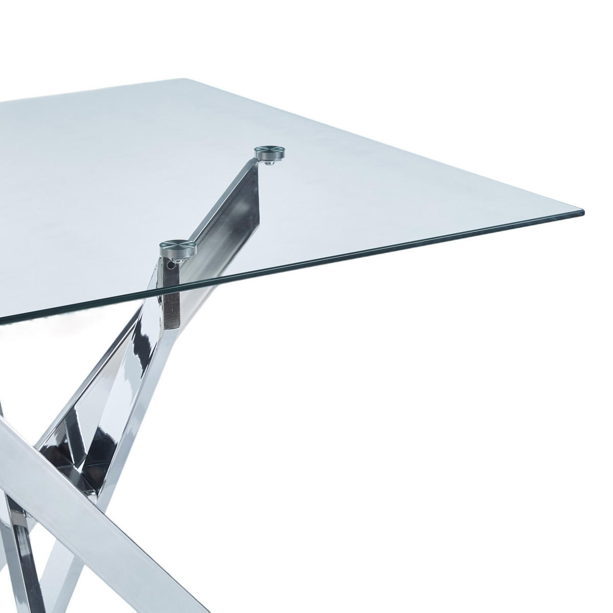 ESSTISCH 80/80/75 cm silber aus Glas mit Metallkreuzgestell - Silberfarben, Metall (80/80/75cm) - OKWISH