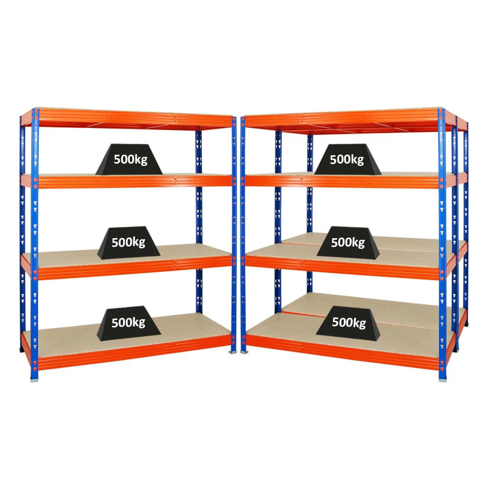 SCHWERLASTREGAL Rhino 3er-Set mit 3x 180x160x60 cm 4 Spanplatten-Ebenen 16mm Fachlast 500 kg Blau-Orange - Orange, Metall (480/180/60cm) - PROREGAL