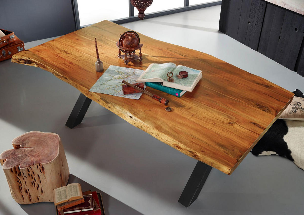 ESSTISCH Akazie 240x110x76 natur lackiert IRON LABEL #188 - Naturfarben, Holz (240/110/76cm) - Massivmoebel24