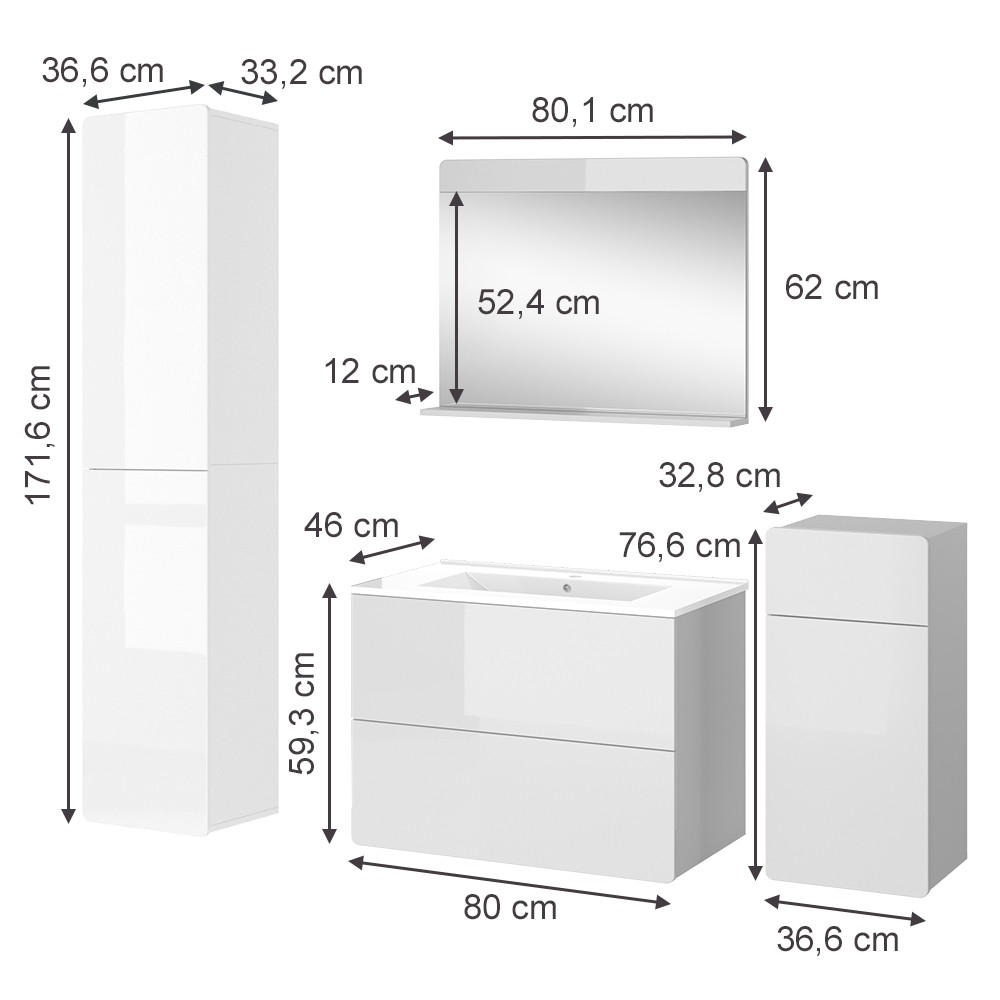 BADMÖBEL-SET Izan Weiß 5 Teile - Weiß, Holzwerkstoff (80/59.3/46cm) - Vicco