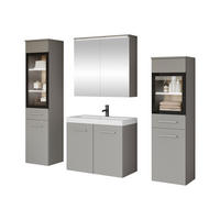 BADMÖBEL-SET Madrit II mit weißer LED Beleuchtung - Greige/Silberfarben, Holzwerkstoff/Kunststoff (132/132/30cm) - MIRJAN24