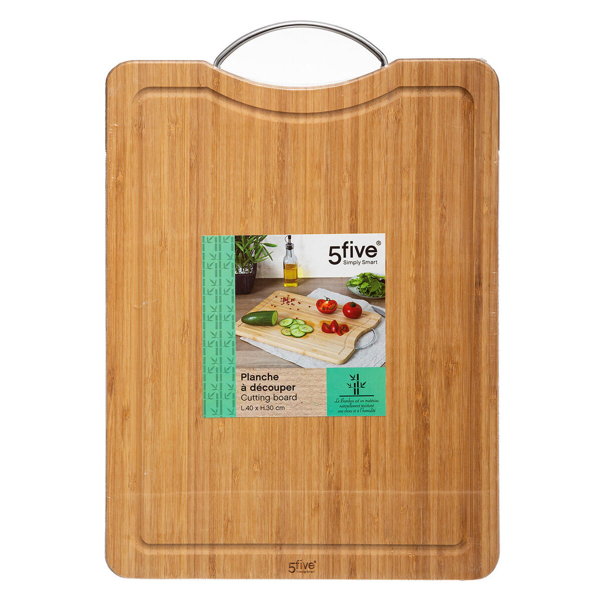 SCHNEIDEBRETT mit Tragegriff, Bambus, Metall, Braun, 42 x 30 cm - Braun, Holz (30/42cm) - 5five Simply Smart