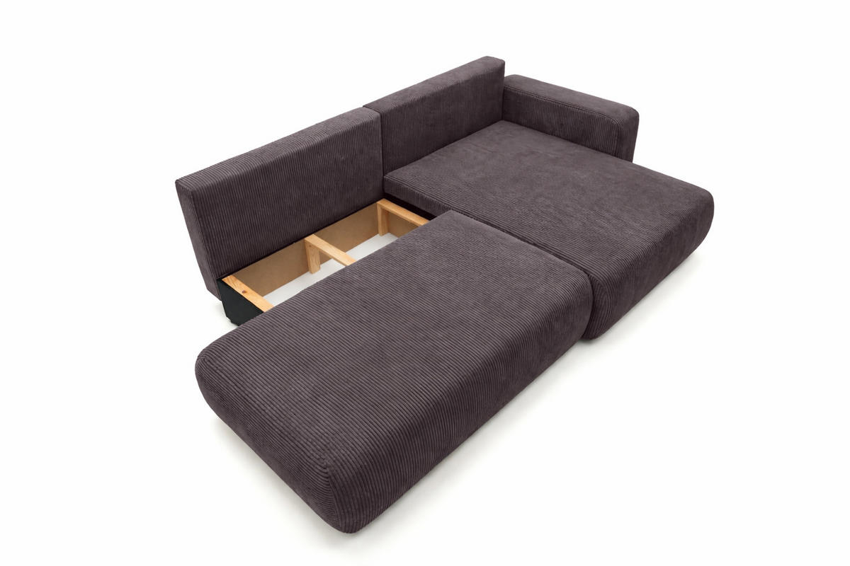 ECKSOFA Mit Schlaffunktion Und Bettkasten, Cordstoff Poso, Dunkelgrau, Rechts, OPEN XL - Dunkelgrau, Holz (262/145cm) - Kaiser Möbel