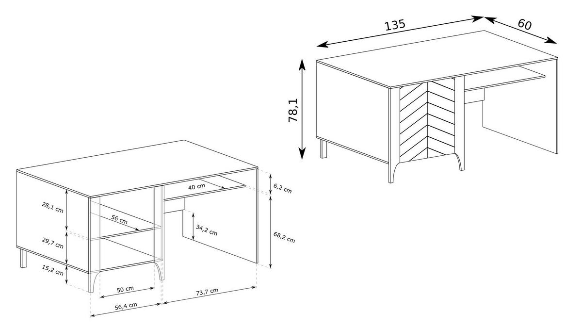 SCHREIBTISCH ALICANTE 135x60x77,5 cm Bürotisch Computertisch, Schwarz - Schwarz, Holzwerkstoff (60/135/77.5cm) - MASSENO