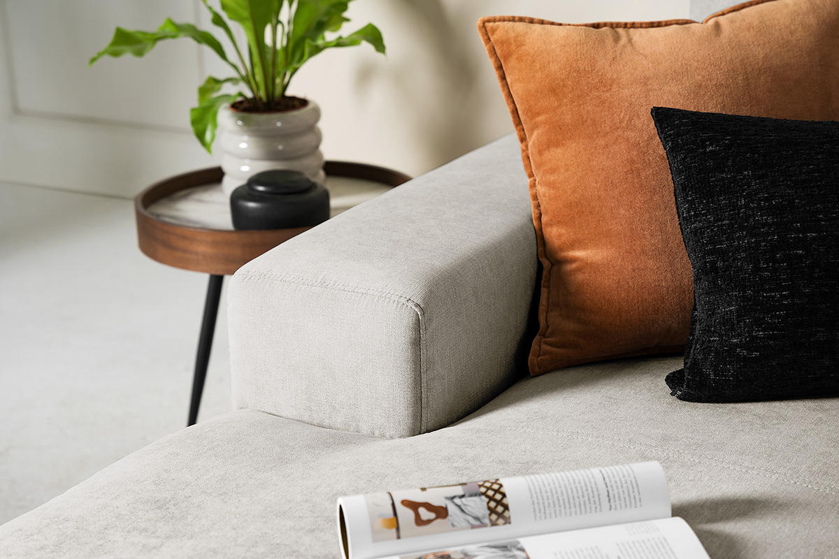 ECKSOFA mit Longchair - Sandfarben/Schwarz, Textil/Metall (244/150cm) - home24