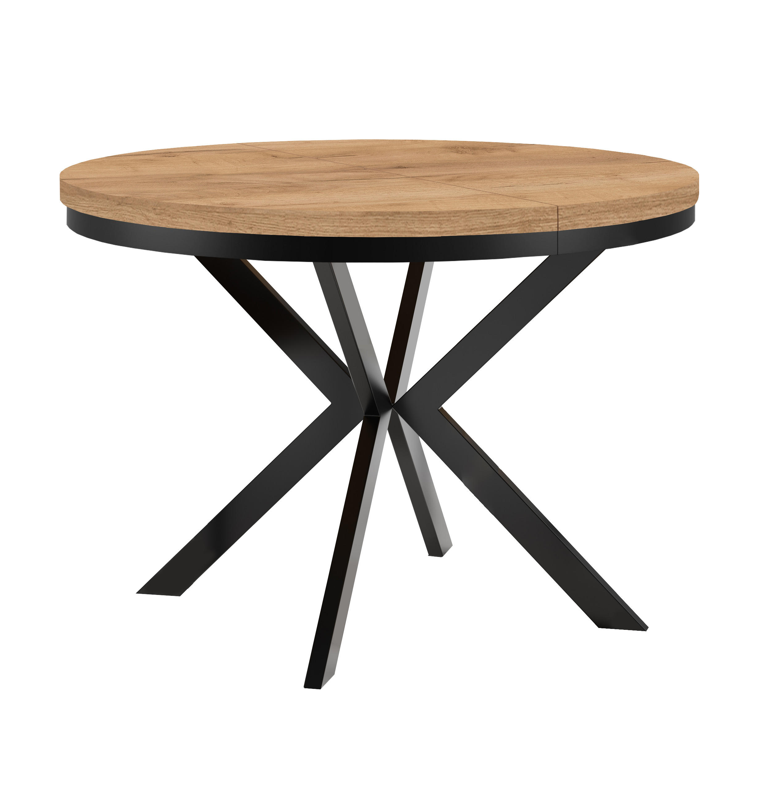 ESSTISCH Runder ENDIK mit Ring-Gestell und Metallbeinen, Durchmesser: 90/190 cm, Farbe: Eiche Craft Gold/Schwarz - Schwarz/Braun, Metall (190/90/77cm) - Dekori_Interiors