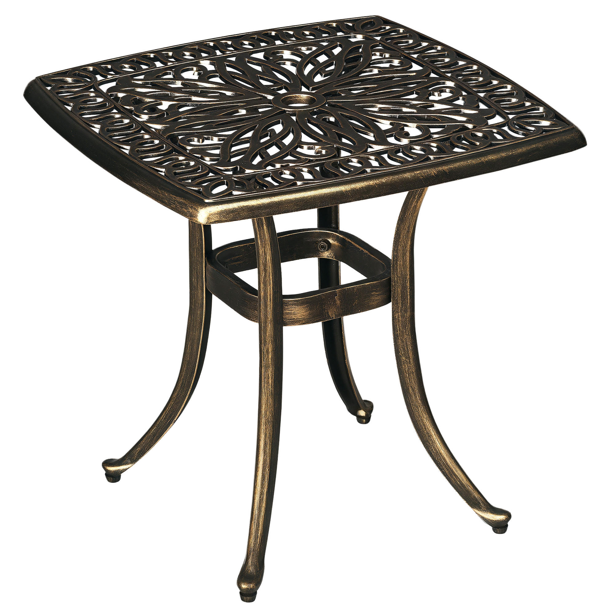 GARTENTISCH DE-07359 Vintage-Design mit Schirmloch, Aluminiumguss Bronze - Bronzefarben, Metall (54/54/52.5cm) - ComfortXL