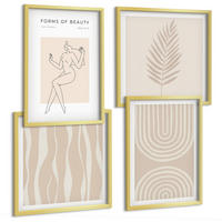 BILDER SET 4er Set - 50x50 cm & 40x60 cm Goldrahmen - Abstrakte Boho-Dekorationen - Goldfarben, Kunststoff (50/50cm) - TULUP