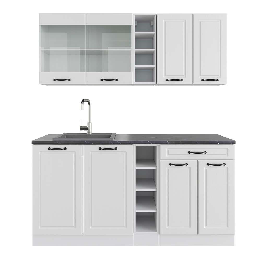 SINGLEKÜCHE R-Line Weiß Landhaus/Weiß 160 cm, AP Anthrazit - Weiß, Holzwerkstoff (160/81.6/60cm) - Vicco