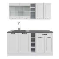 SINGLEKÜCHE R-Line Weiß Landhaus/Weiß 160 cm, AP Anthrazit - Weiß, Holzwerkstoff (160/81.6/60cm) - Vicco