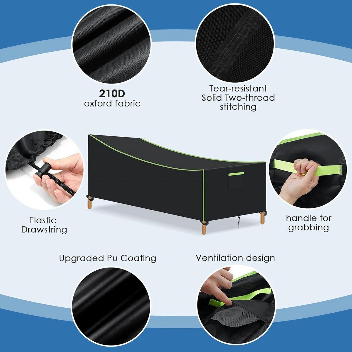 ABDECKHAUBE 2-teiliges Set 200x75x40/70cm Schwarz Hellgrün - Multicolor, Textil (75/70/200cm)