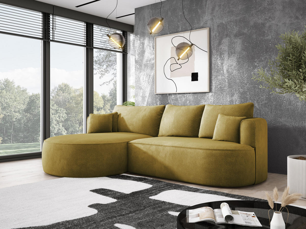 ECKSOFA FIORE-L Moderne Ausziehbare Schlaf-Funktion, automatischer Auffaltung, lose Rückenkissen freistehend LINKS 284x183x82 cm cm Mint green - Mintgrün, Holz/Textil (183/284cm) - DomoHome