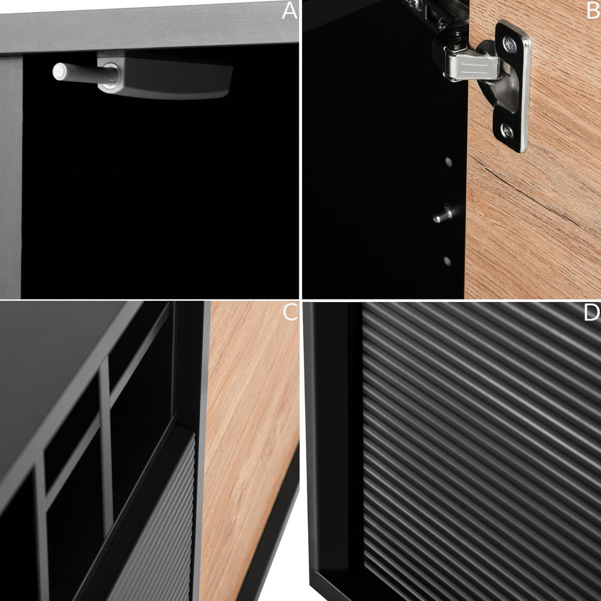 KOMMODE LOFTY Weineinlage, schwarz / Eiche natur - Eichefarben/Schwarz, Holzwerkstoff (102/83/41cm) - KONSIMO®