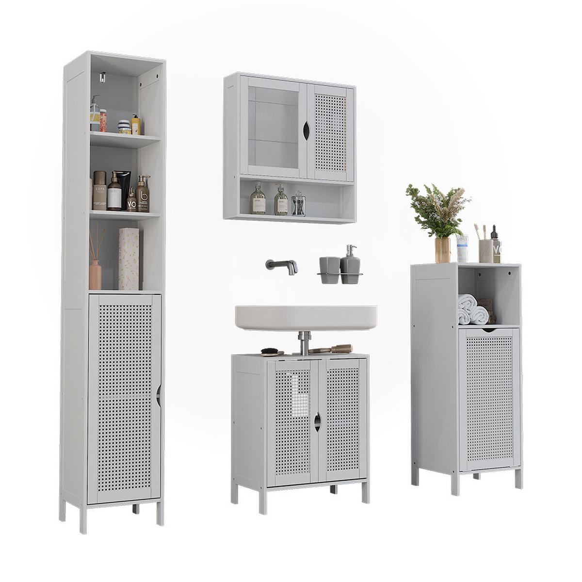 BADMÖBEL-SET Liora, Weiß, 4 Teile - Weiß, Holzwerkstoff (48/60/29cm) - Vicco