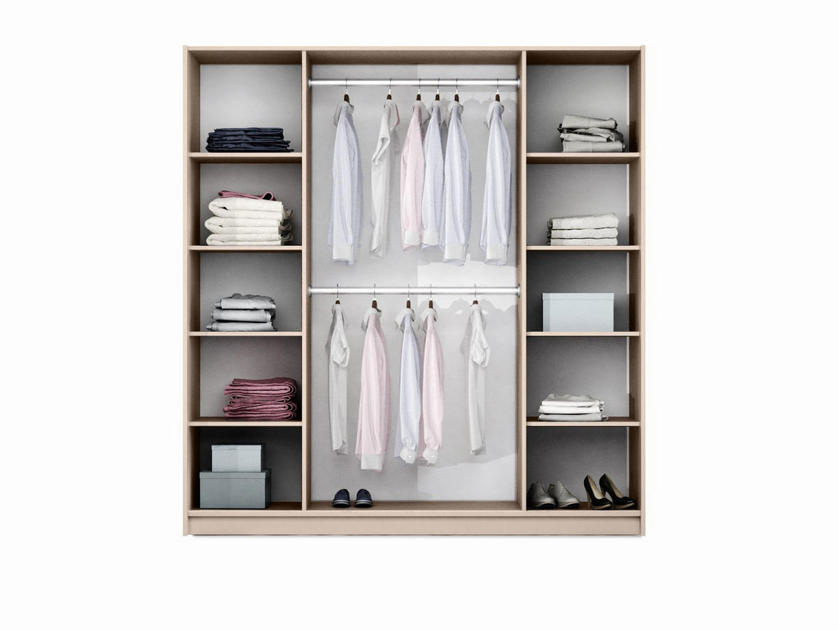 SCHWEBETÜRENSCHRANK MUNDO 209/219/65 cm 2-türig mit Spiegel Beige - Beige, Holzwerkstoff (209/219/65cm) - MASSENO