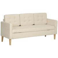 3 Sitzer Sofa, Couch mit Stauraum, Holzbeine, Samtoptik für Wohnzimmer - Creme/Naturfarben, Holz/Textil (62/82/166.5cm) - HOMCOM