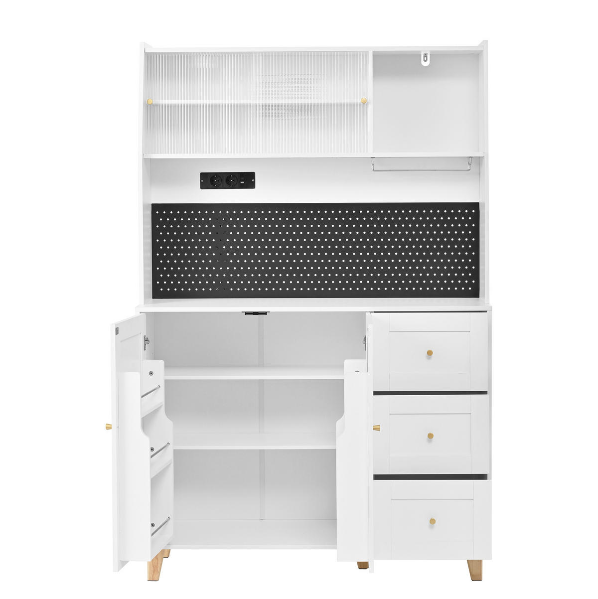 VISOKI element, 120/40/184 cm, MDF bijeli, s ladicama i utičnicama USB/USB-C - bijela, drvni materijal (120/184/40cm) - BEAOK