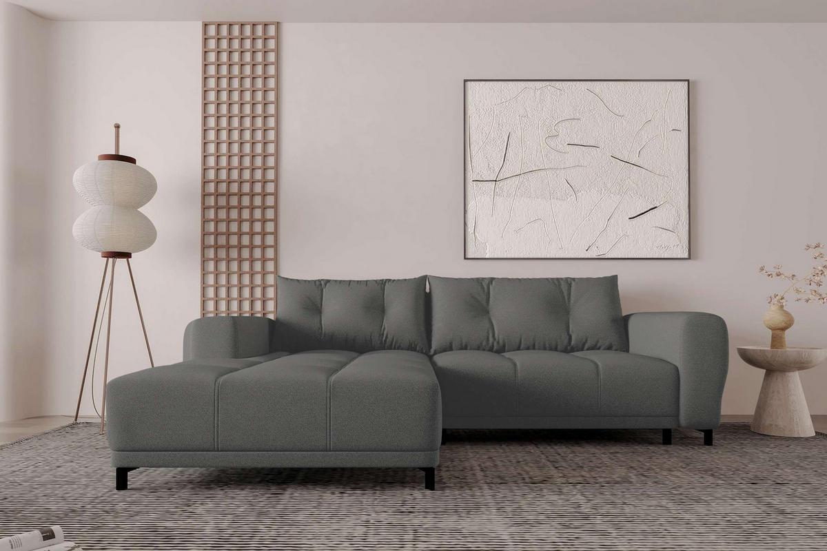 ECKSOFA Massimo Strukturstoff Anthrazit inkl. Schlaffunktion Links - Anthrazit/Schwarz, Textil/Metall (246/177cm) - 99rooms