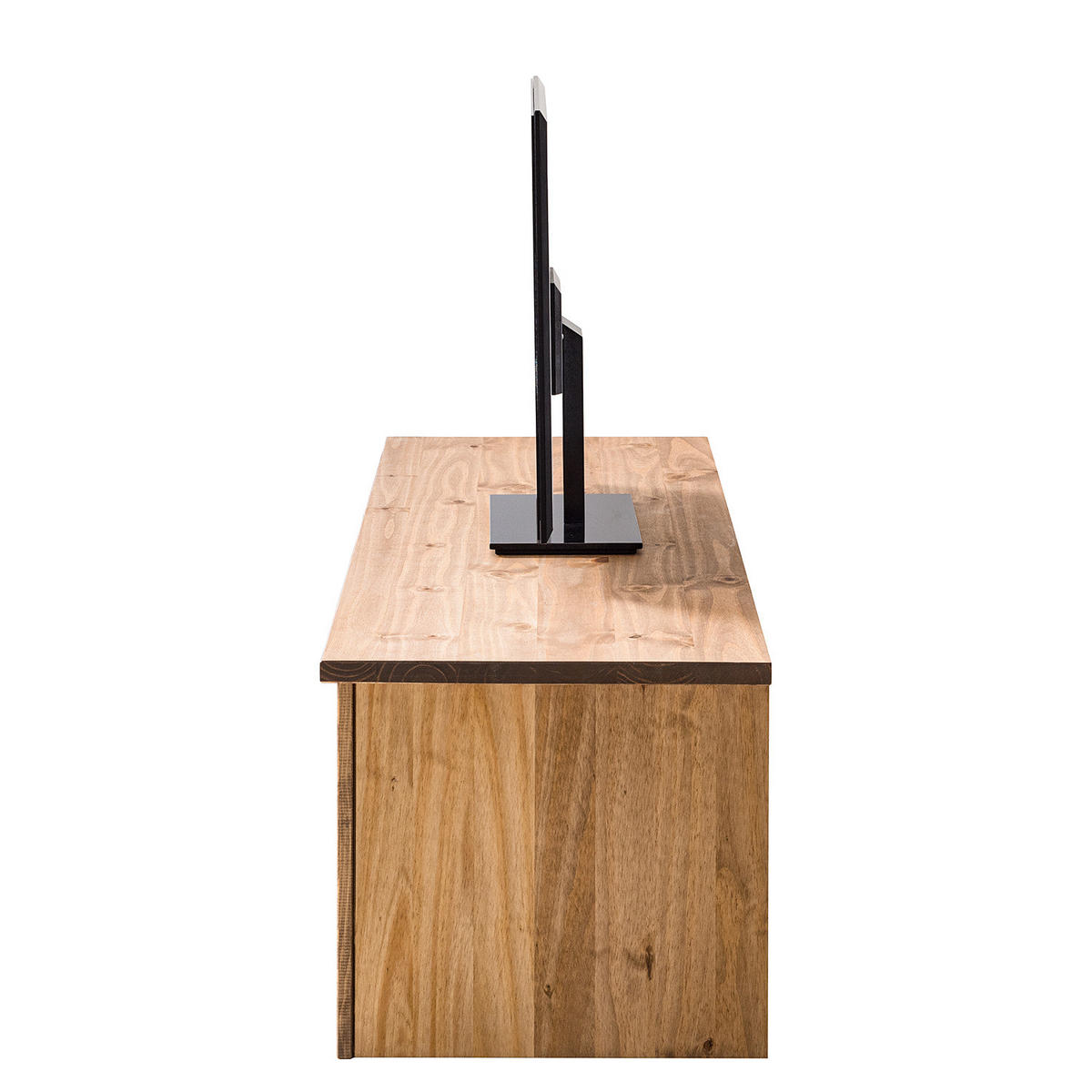 TV-LOWBOARD - Kiefer massiv - 174 cm - Schwarz/Kieferfarben, Holz/Metall (174/46/51cm) - home24