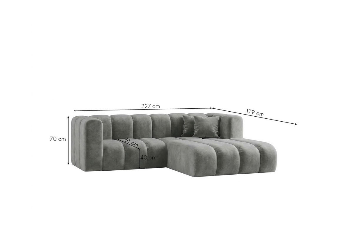 ECKSOFA Modulares In L-Form, Velvet-Stoff Riviera, Grau, Rechts, GRAND - Grau, Holz (227/179cm) - Kaiser Möbel