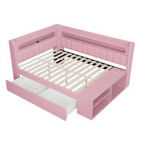 STAURAUMBETT 90/200 cm DE-03405, mit USB, LED, Schuhschrank und zwei Schubladen, in Rosa - Pink, Holzwerkstoff (90/200cm) - ComfortXL