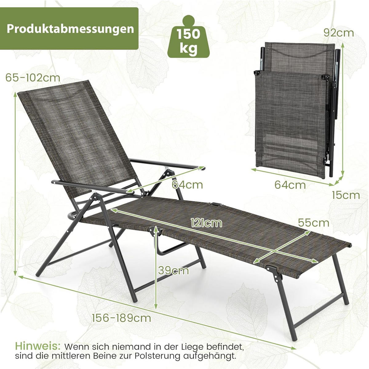 SOLSÄNG Brun (2-set) - Brun, Metall (189/65/64cm) - COSTWAY