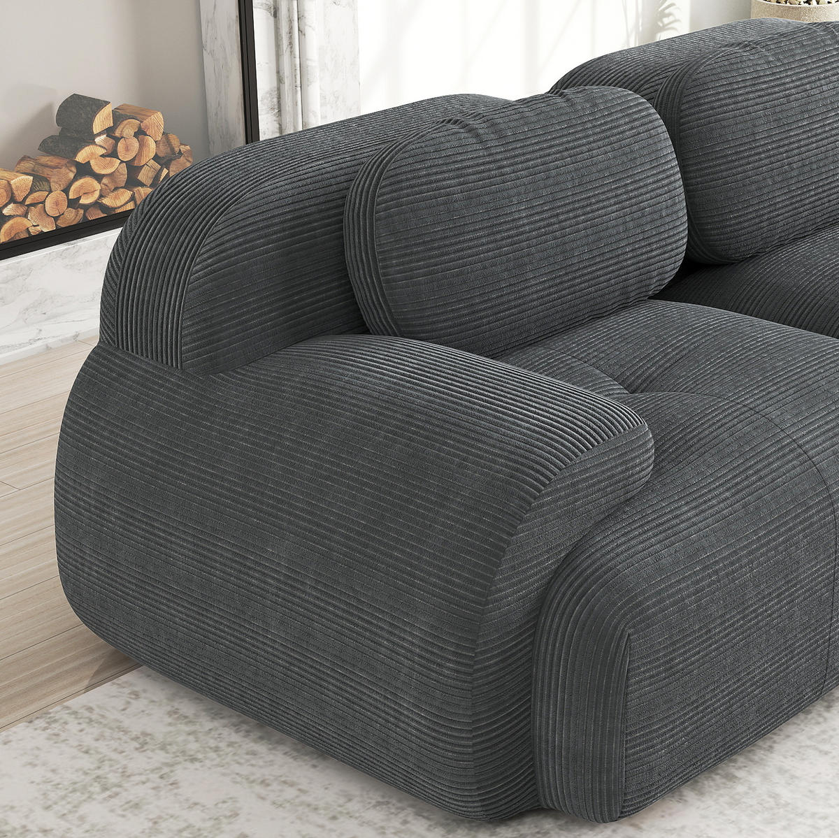 SOFA modular rahmenlos Cord Grey - Grau, Kunststoff (178/75/208cm) - Meubliv
