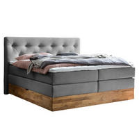 BOXSPRINGBETT MARBO 180x200 Anthrazit H2 und H3 mit Bettkasten 7-Zonen Taschenfederkern Matratze inkl. Visco Topper und Eiche - Anthrazit, Textil (180/200cm) - Belanoti