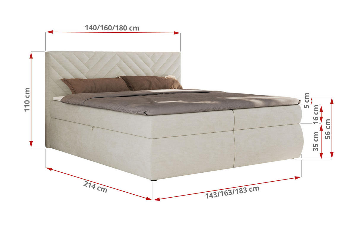 BOXBETT AVERTA 180/200 - Creme Schenille glatt - H4 - Creme, Textil (180/200cm) - MKS