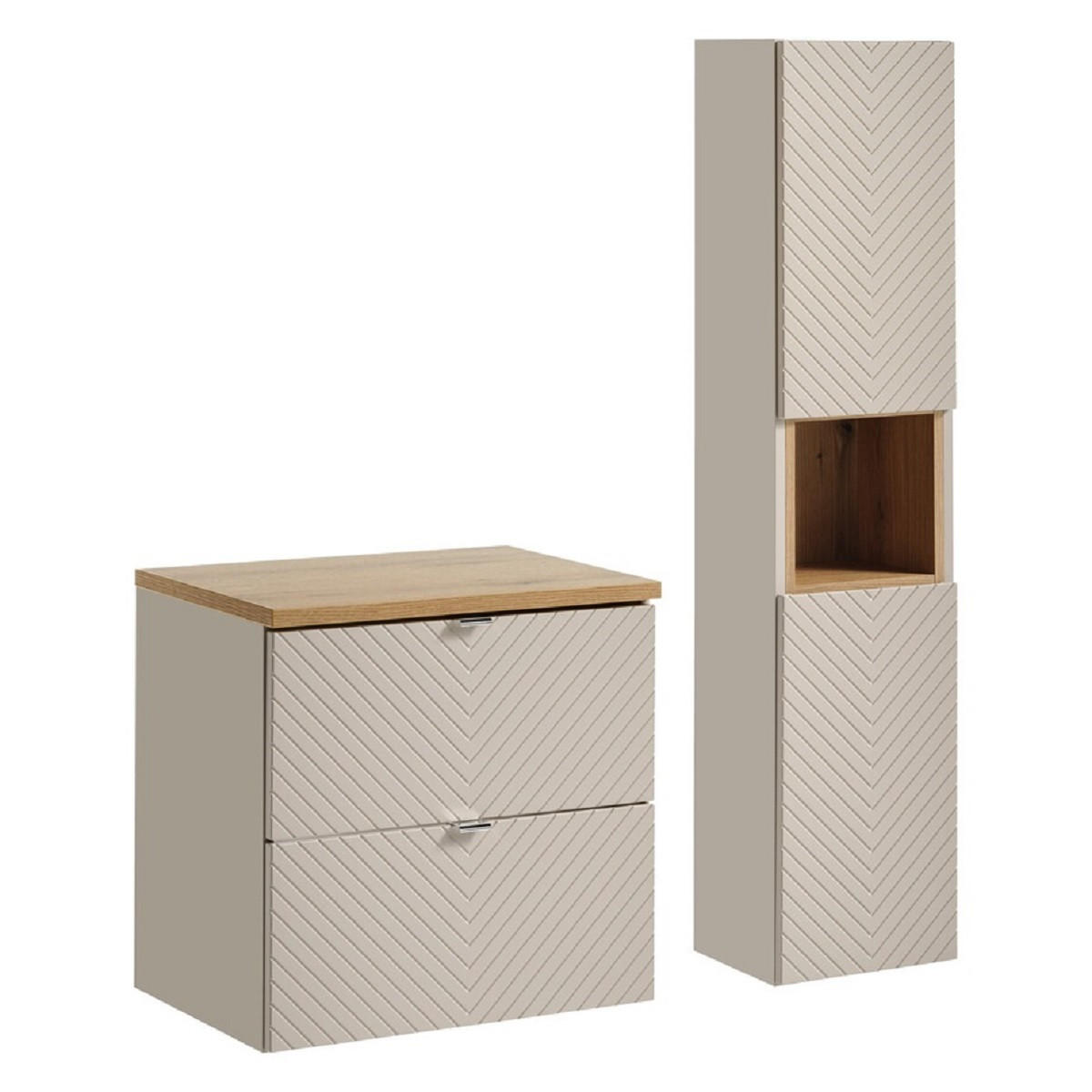 BADMÖBEL-SET 4Teile - Viva Cashmere V BM270 in Kaschmir Matt/Evoke Eiche - Kaschmir/Eiche Artisan, Holz (60/57/40cm)