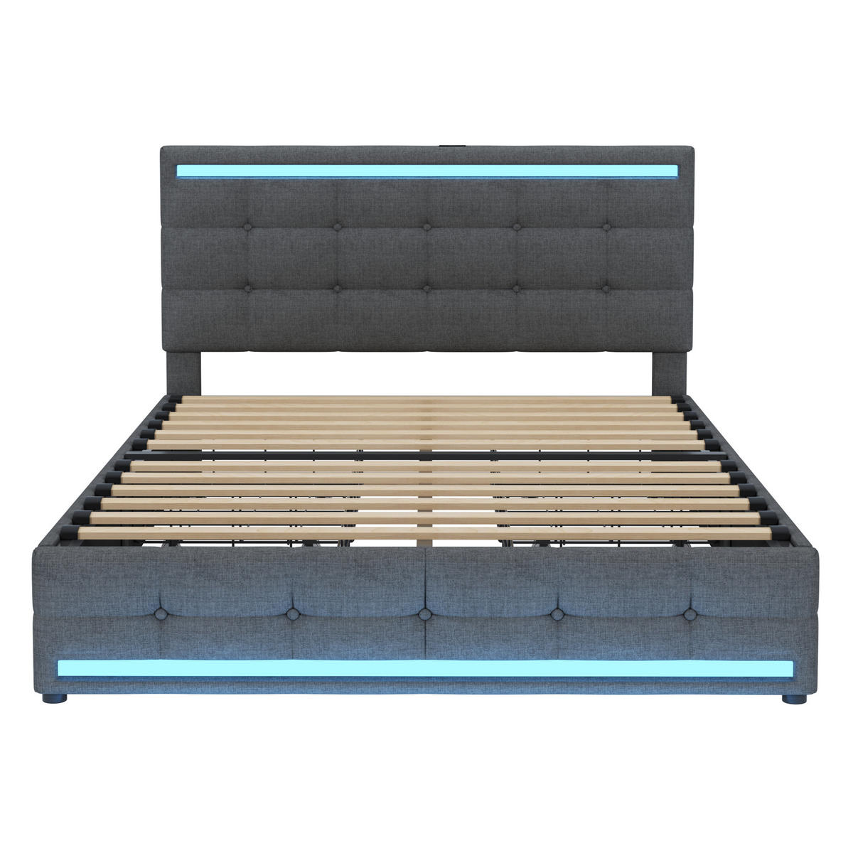 ČALOUNĚNÁ postel 140/200 cm šedá, čalouněná s LED osvětlením, USB a úložnými zásuvkami - šedá, textil (140/200cm) - BEAOK
