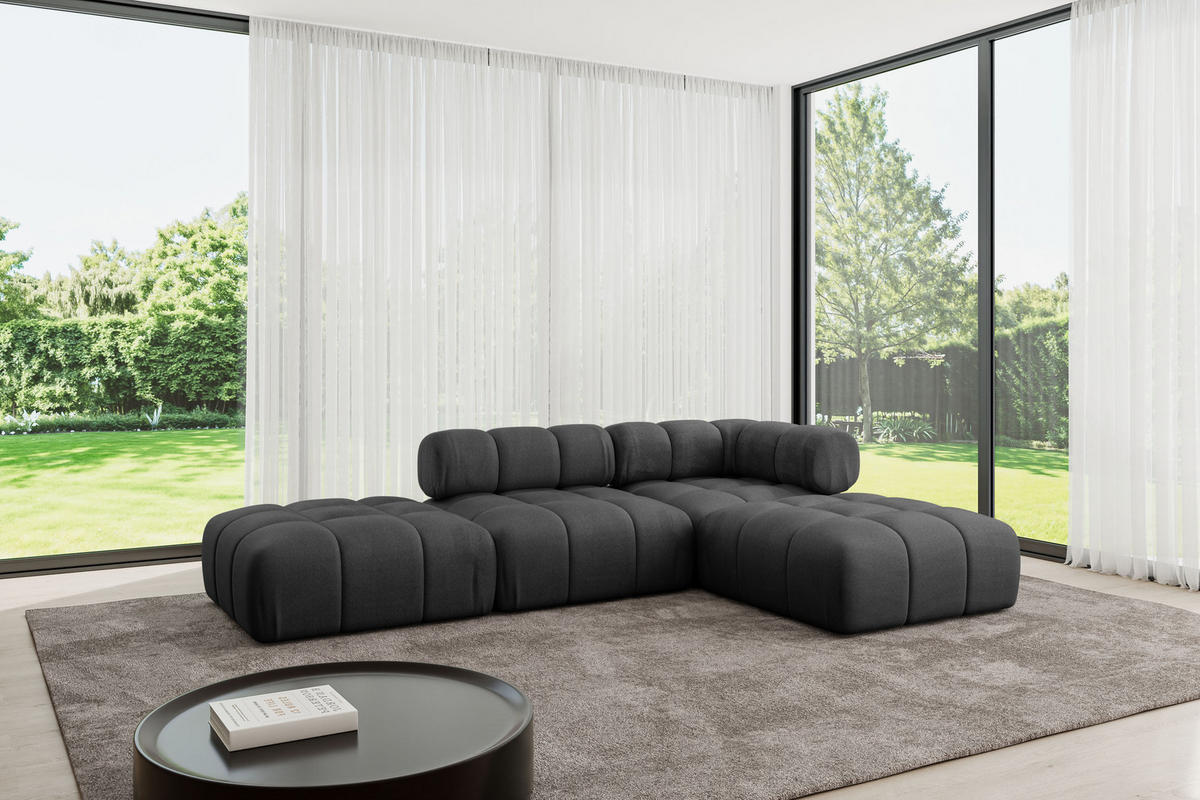 ECKSOFA modulares Sofa Kerru-L1 - 285x190x70 cm Schwarz Velours - Schwarz, Holzwerkstoff/Textil (285/190cm) - ALTDECOR