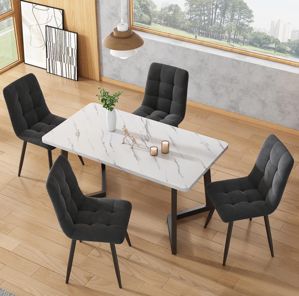 ESSZIMMERSTUHL gepolstert 44 x 41 x 86 cm Samt Grau 4er-Set - Schwarz, Metall (44/86/46cm) - Meubliv