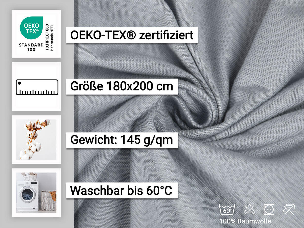 SPANNBETTLAKEN, 180x200 cm, 100% Baumwolle, Hellgrau - Hellgrau, Textil (180/200cm) - Zollner