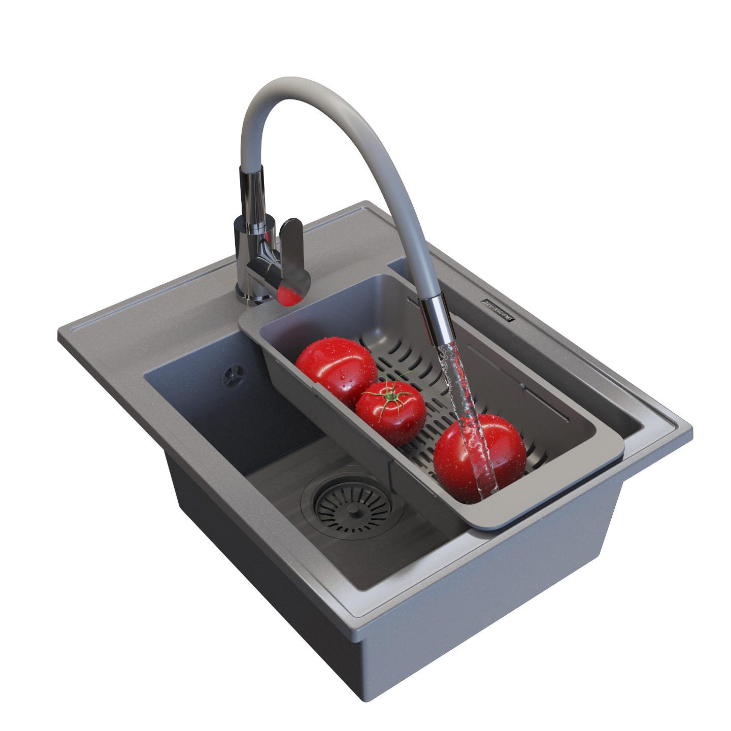 GRANITSPÜLE Nero mit Batterie und Siphon - Grau, Kunststoff/Stein (40/20/50cm) - Granitan
