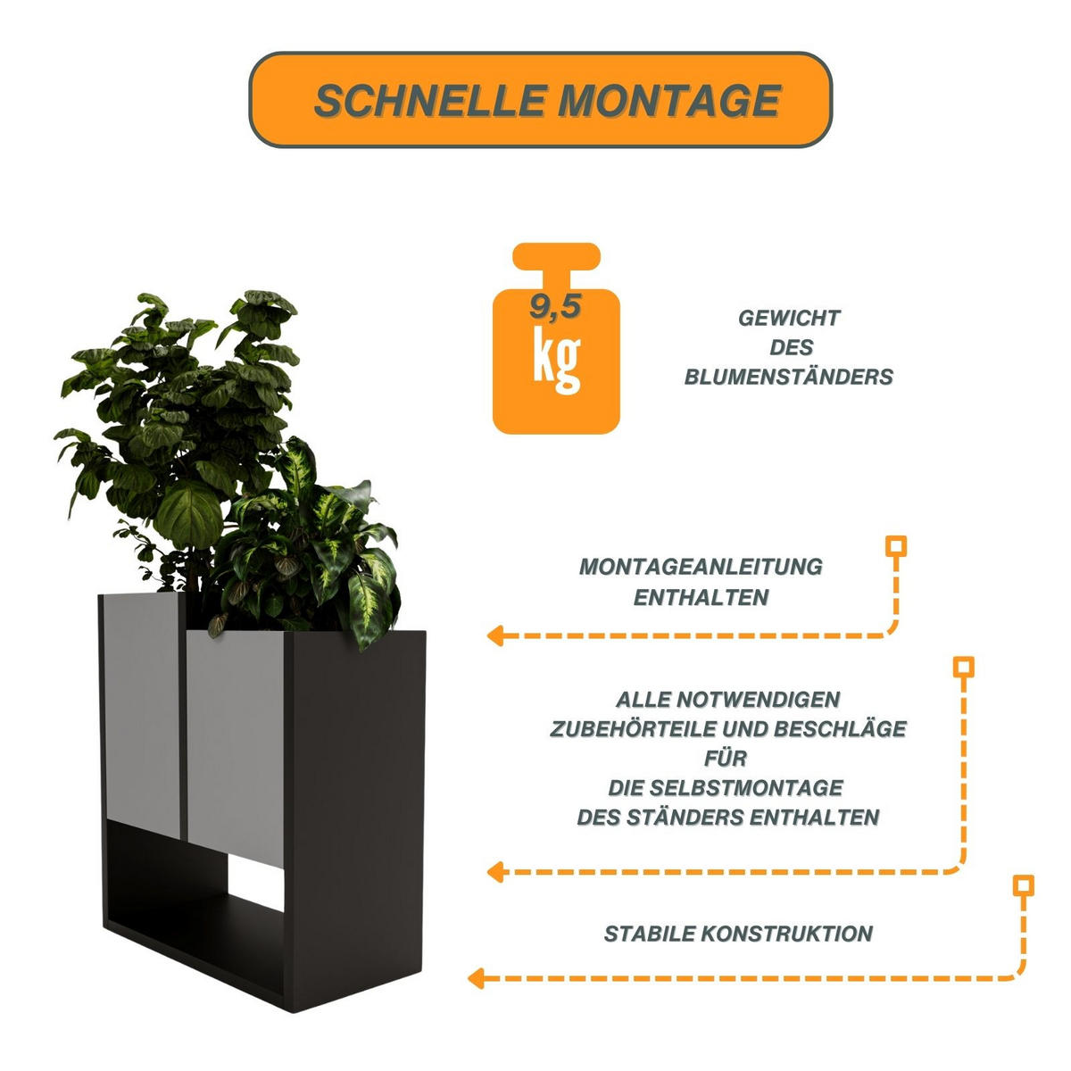 BLUMENKASTEN - Dunkelgrau, Holzwerkstoff (23/50/44cm) - RAUMHIRSCH FURNITURE