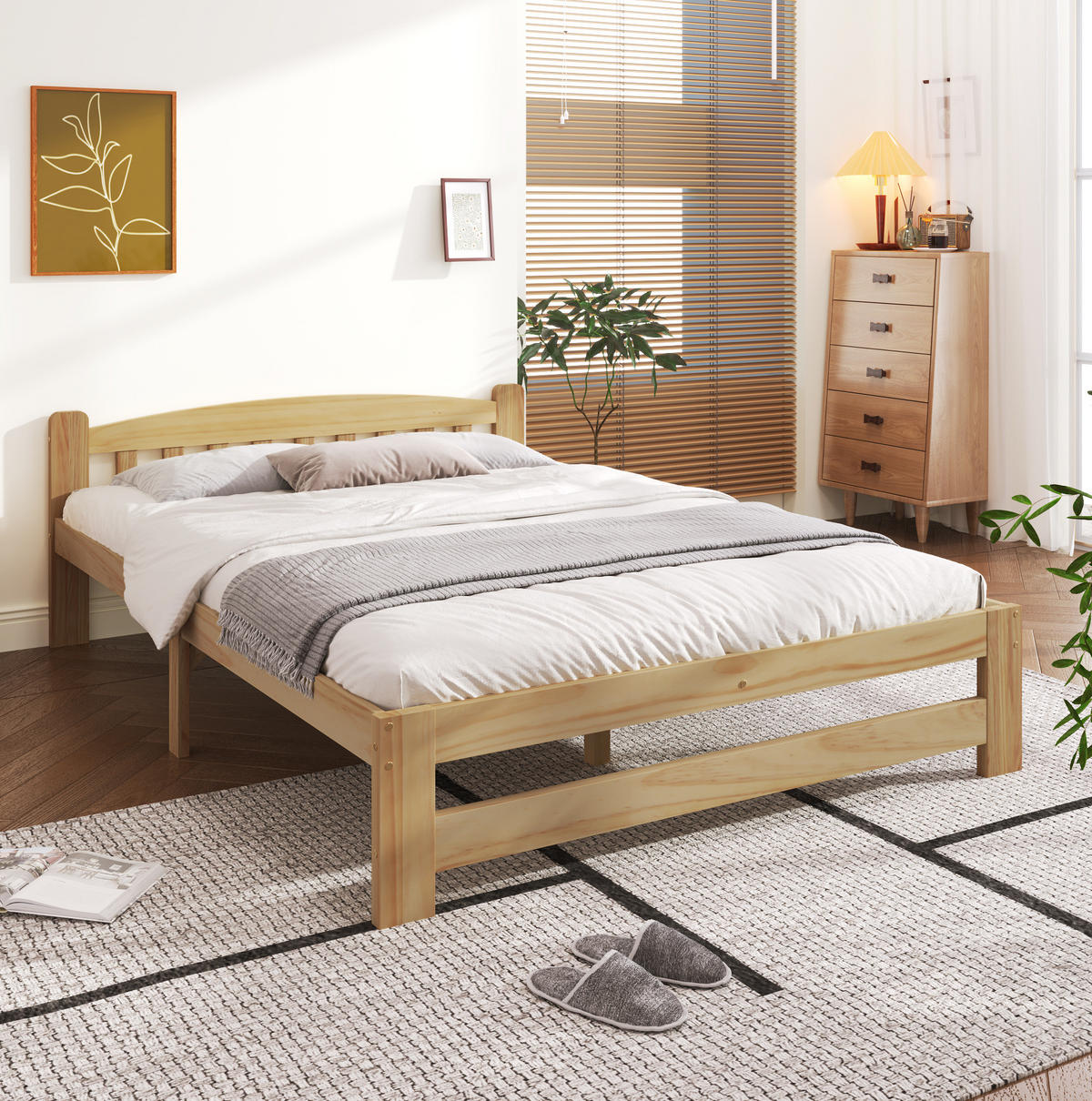 BETT 140/200 cm aus Massivholz Natur mit Kopfteil und Lattenrost - Naturfarben, Holz (140/200cm) - Flora Grace